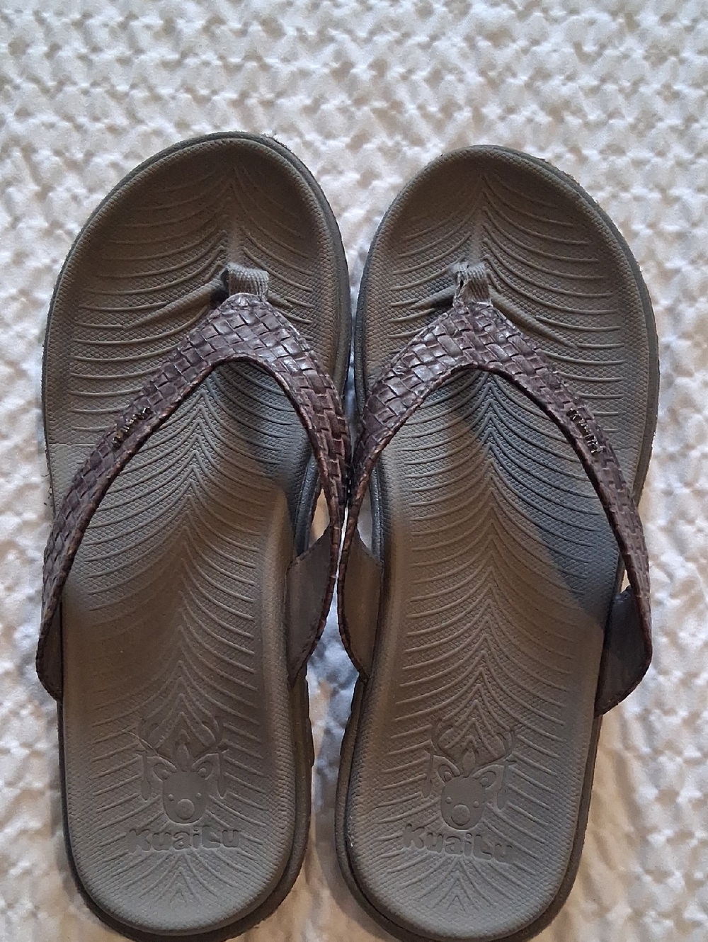 KUALU Deer Embossed Flip Flops in Light Taupe